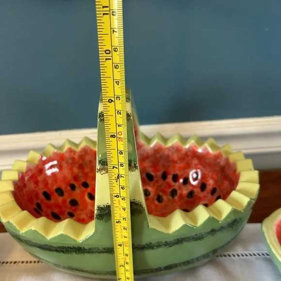 Vintage Hand Painted Watermelon Ceramic Serving Bowl & 6 Bowls Set - Picture 4 of 5